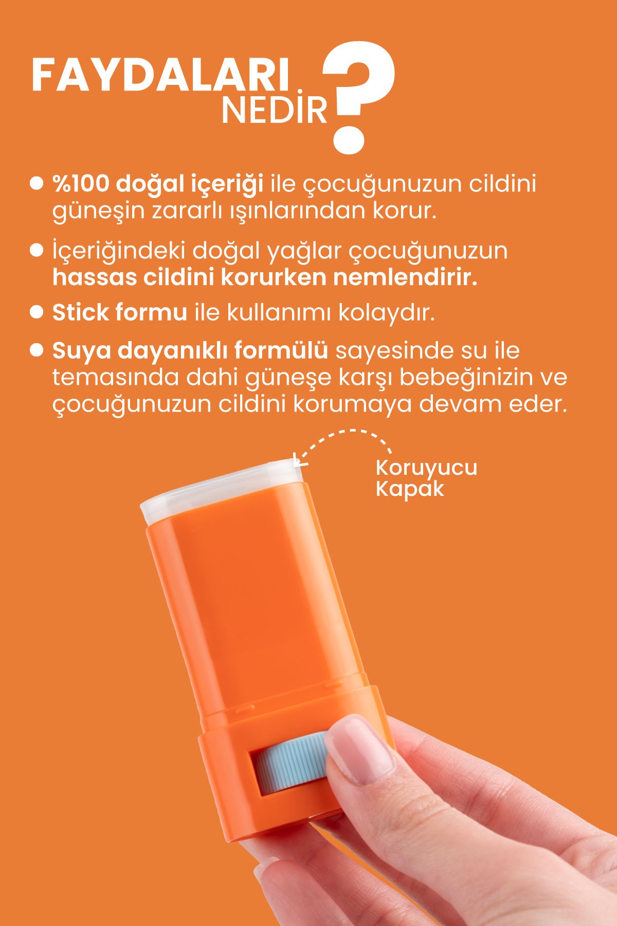 %100 Doğal ve Mineral Filtreli Yüksek Korumalı Çocuk Güneş Koruyucu Stick 16 g