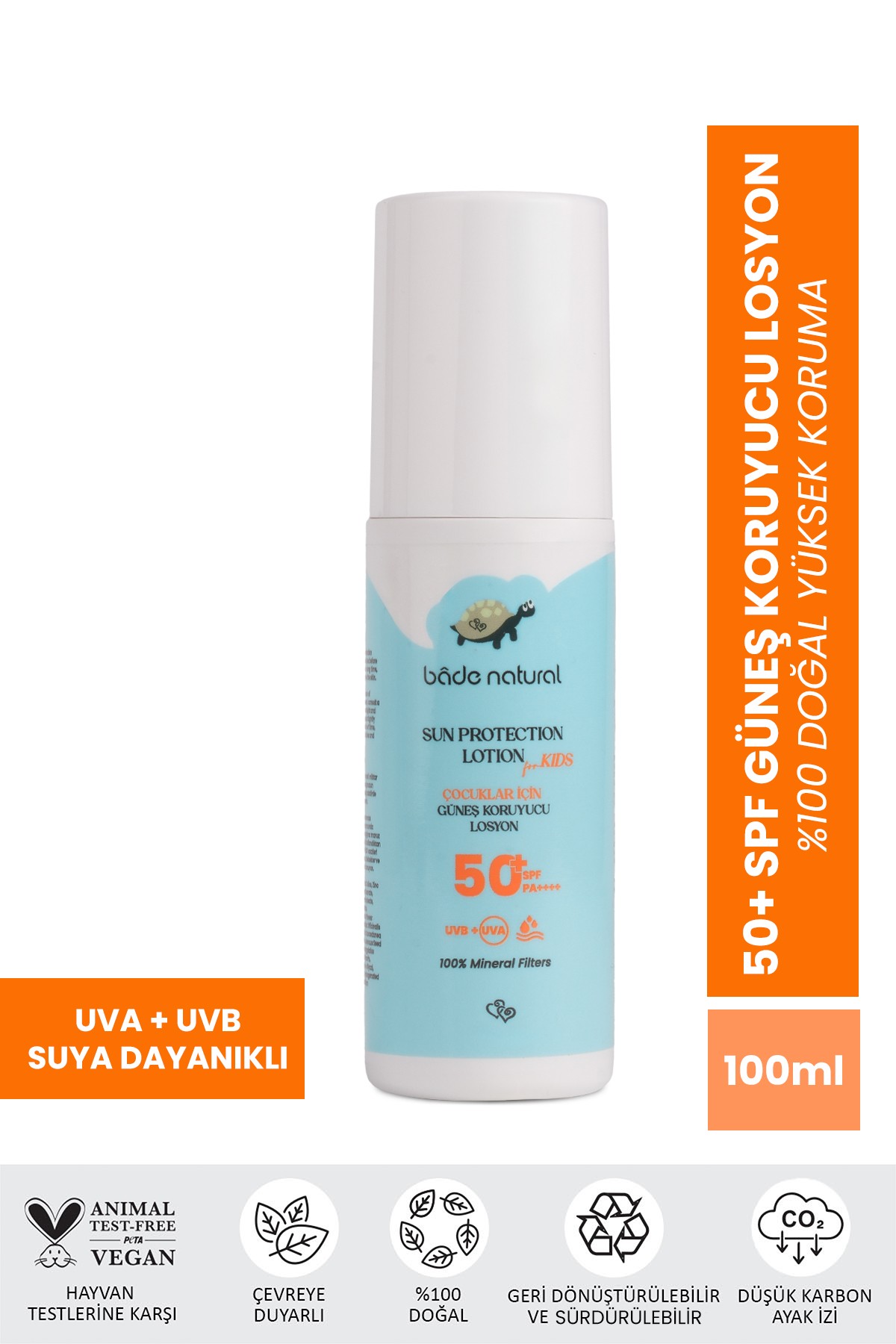 %100 Doğal 50+ SPF Yüksek Korumalı Çocuk Güneş Koruyucu Losyon 100 ml