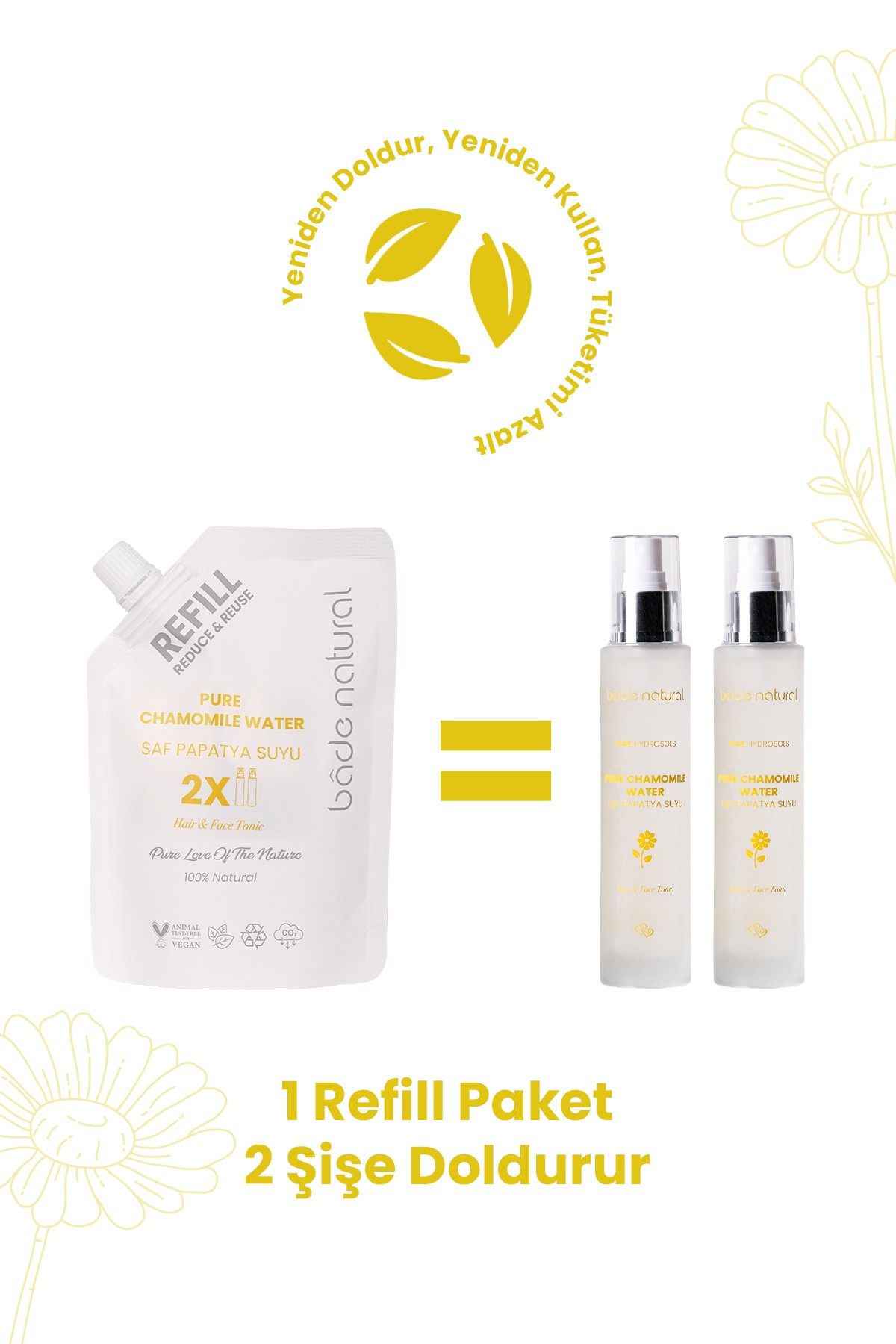 Papatya Suyu Saç Toniği %100 Doğal ve Saf Refill Paket 200 ml