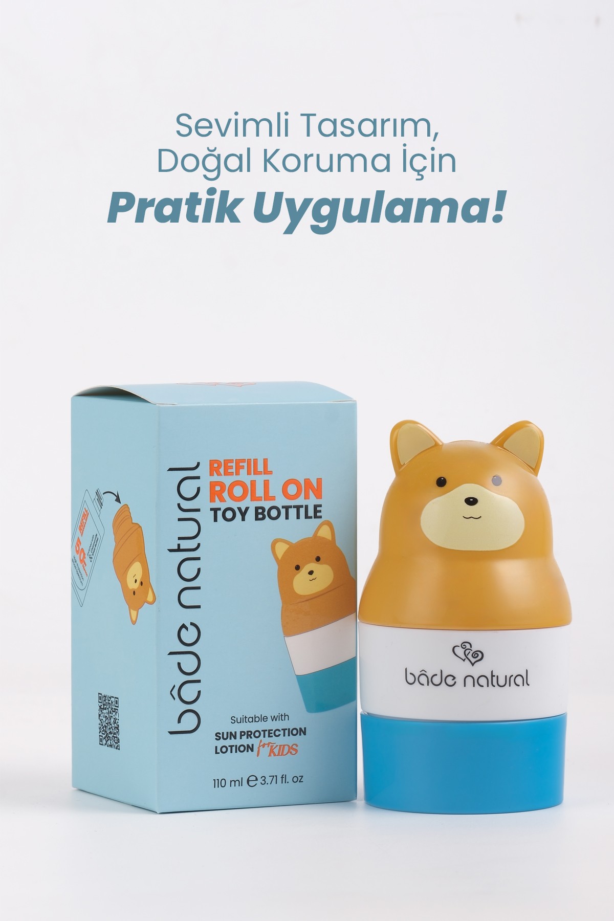 Güneş Koruyucu Losyon Aplikatörü Ayı Figürlü Doldurulabilir Roll On 110 ml