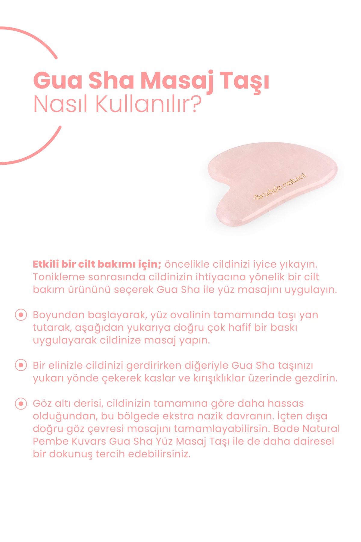 Pembe Kuvars Gua Sha %100 Doğal ve Gerçek Yüz Masaj Taşı