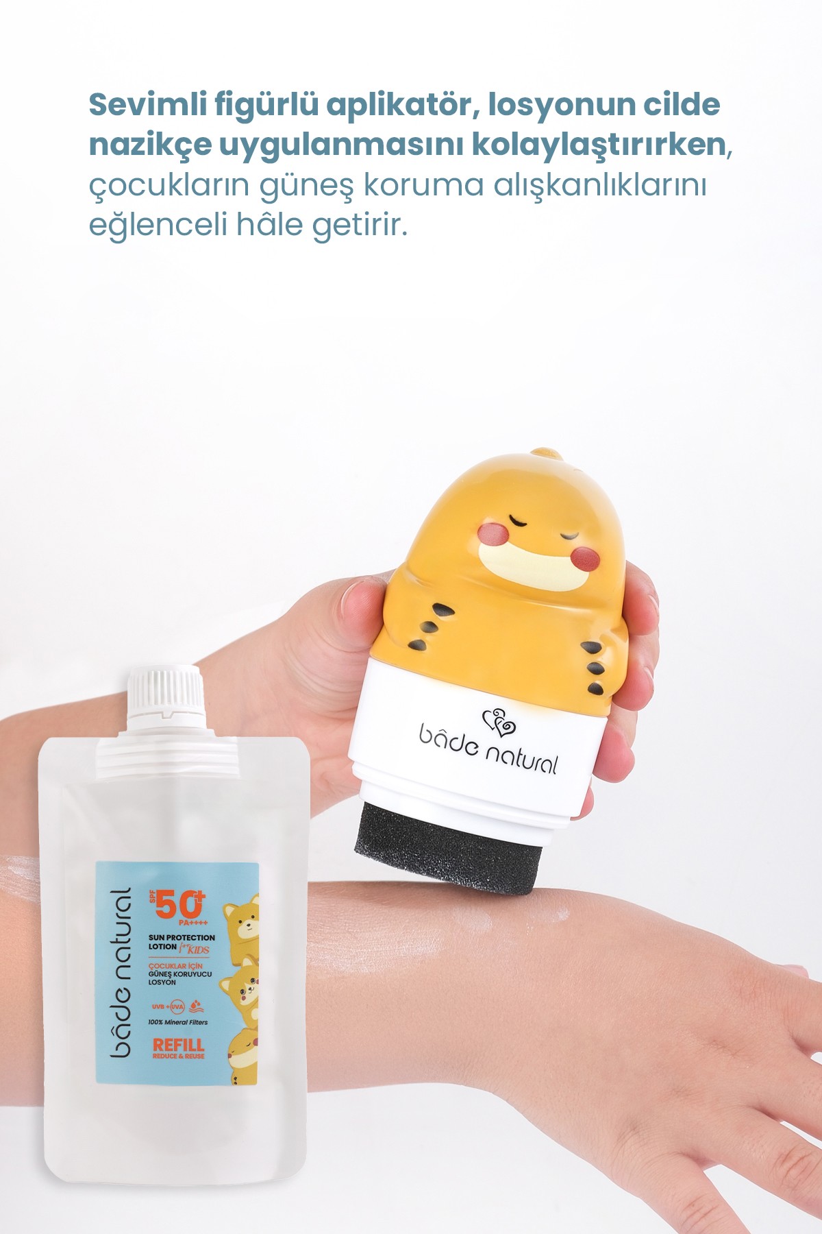 Çocuk Güneş Koruyucu Losyon 50+ SPF %100 Doğal Refill Paket + Dinozor Figürlü Aplikatör Set