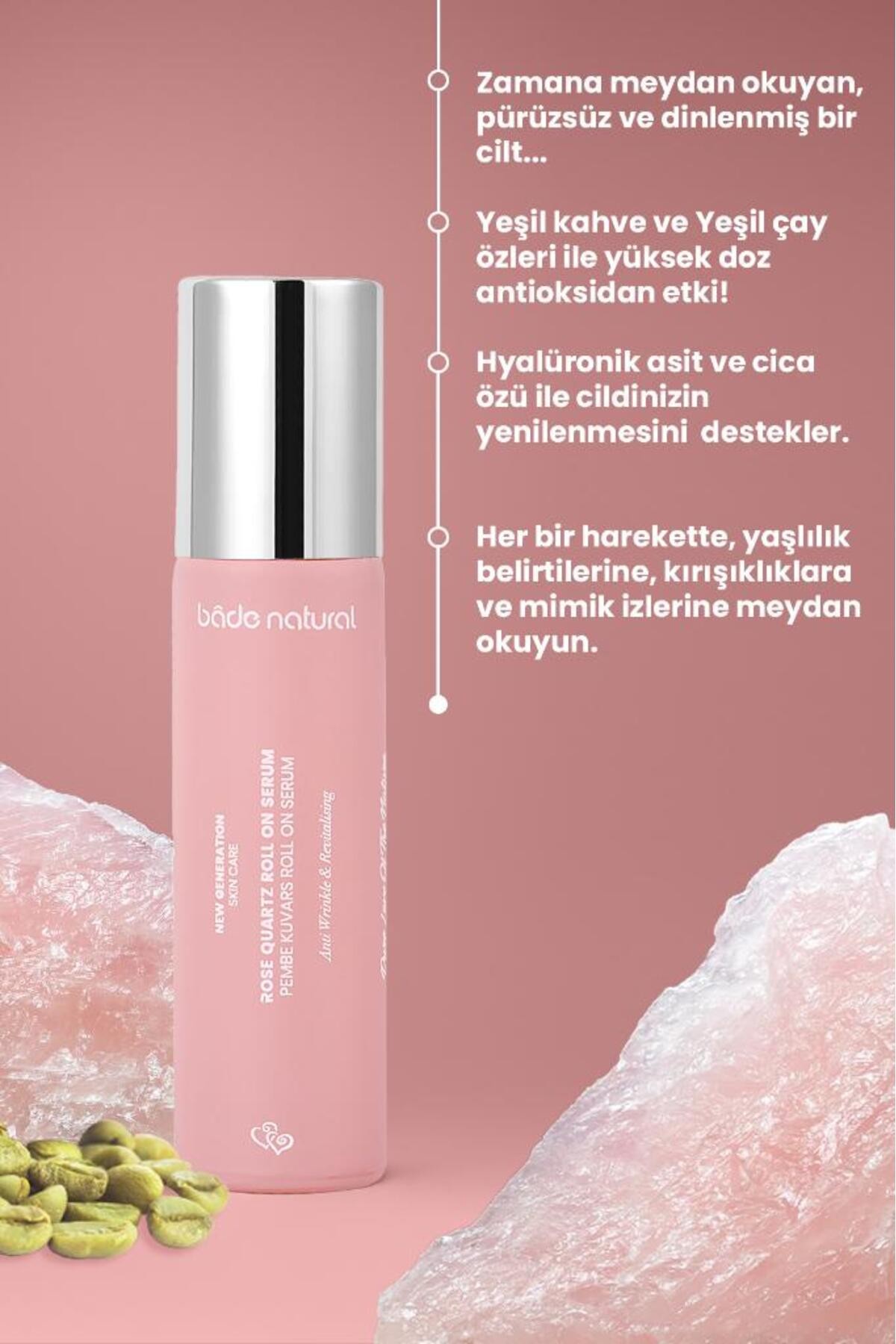 Pembe Kuvars Roll On Antioksidan Yüz Masaj Serumu 10 ml