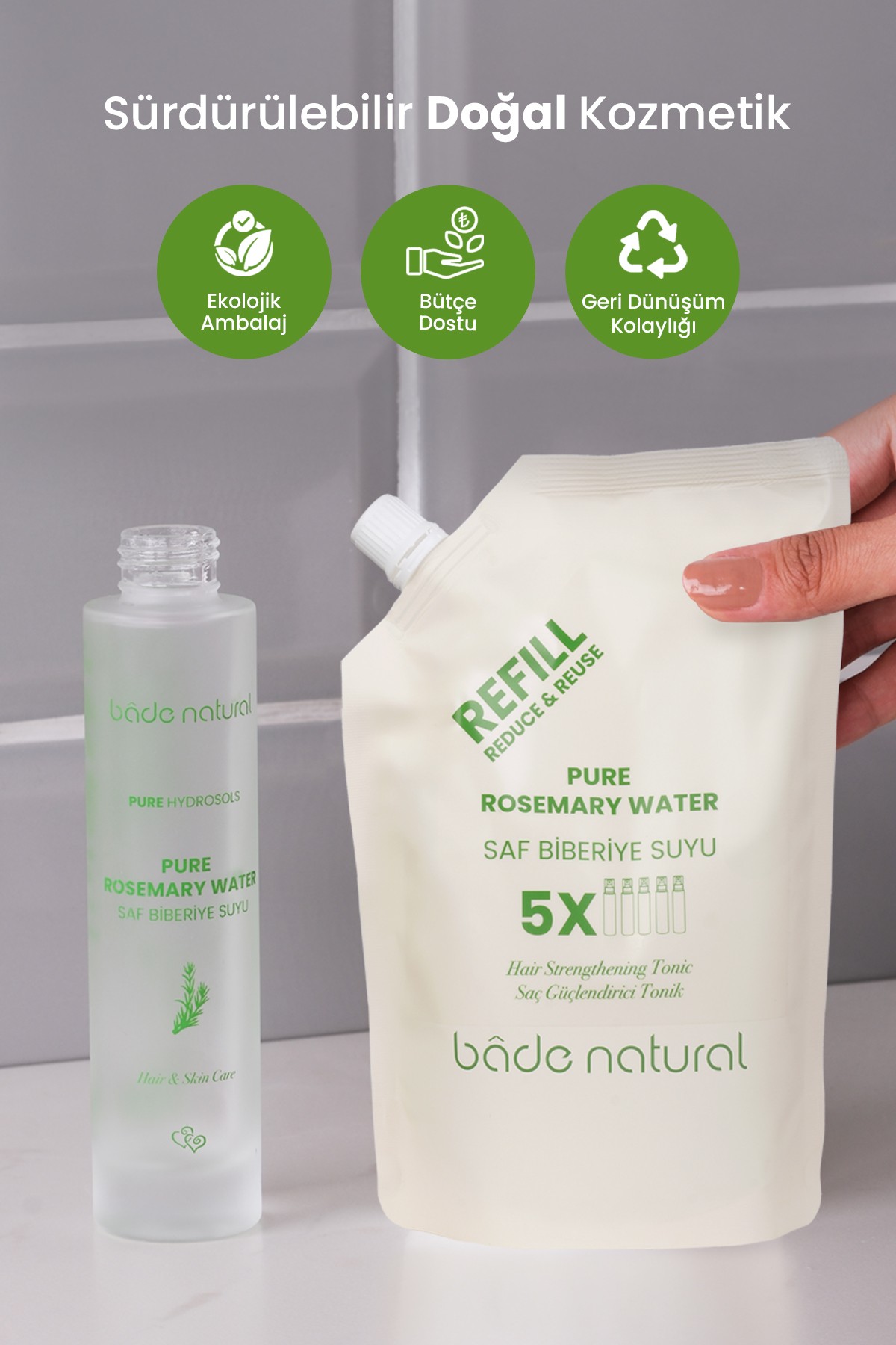 Biberiye Suyu Güçlendirici Saç Toniği Refill Paket 500 ml %100 Doğal ve Saf