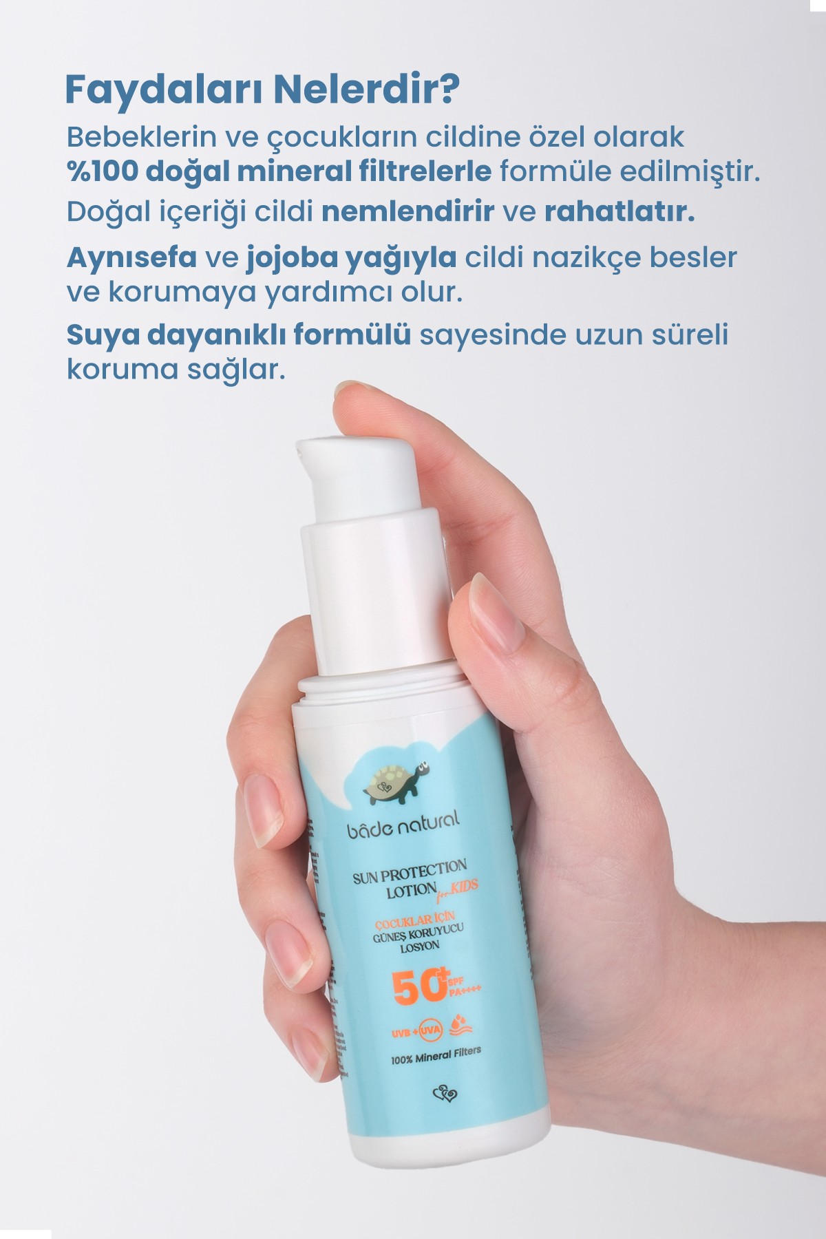 %100 Doğal 50+ SPF Yüksek Korumalı Çocuk Güneş Koruyucu Losyon 100 ml