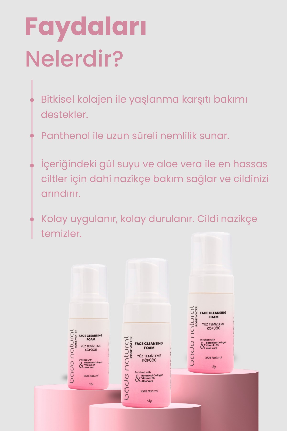 Gül Suyu Yüz Temizleme Köpüğü %100 Doğal ve Vegan 100 ml