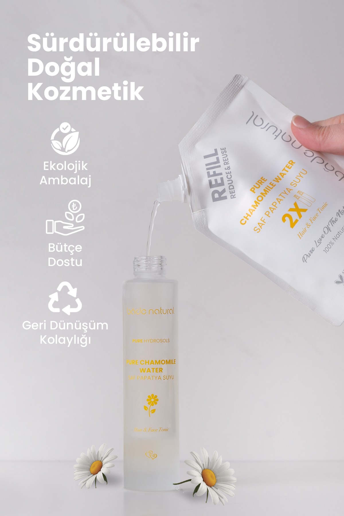 Papatya Suyu Saç Toniği %100 Doğal ve Saf Refill Paket 200 ml