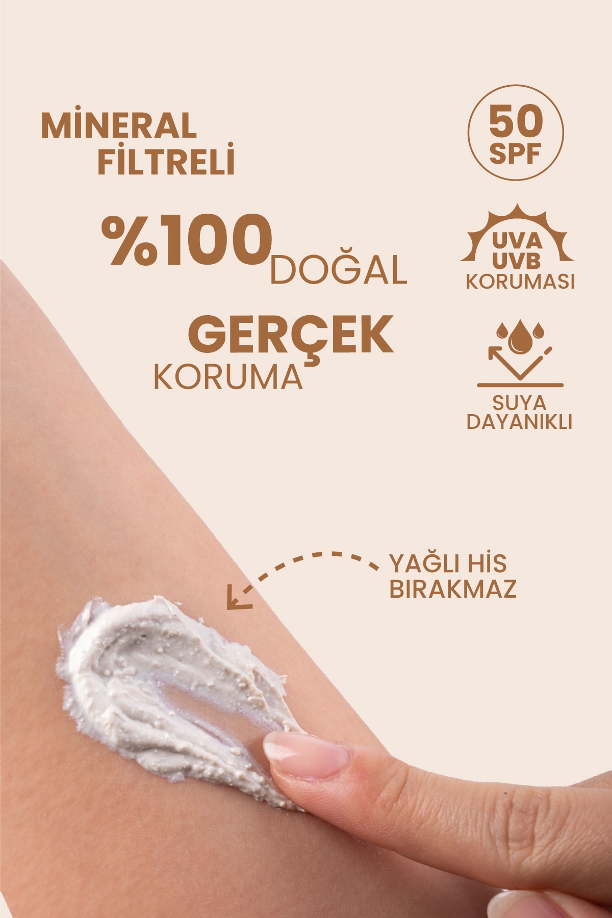 50 Spf %100 Mineral Filtreli ve Doğal Güneş Koruyucu Yüz ve Vücut Kremi 50 ml