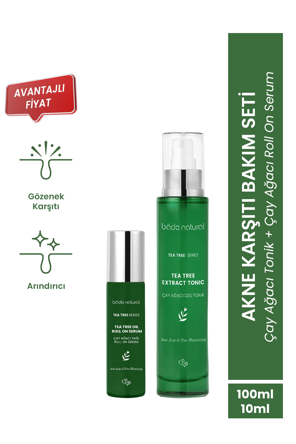Çay Ağacı Akne Karşıtı ve Gözenek Sıkılaştırıcı Arındırıcı Tonik & Çay Ağacı Hızlı Etkili Roll On Set