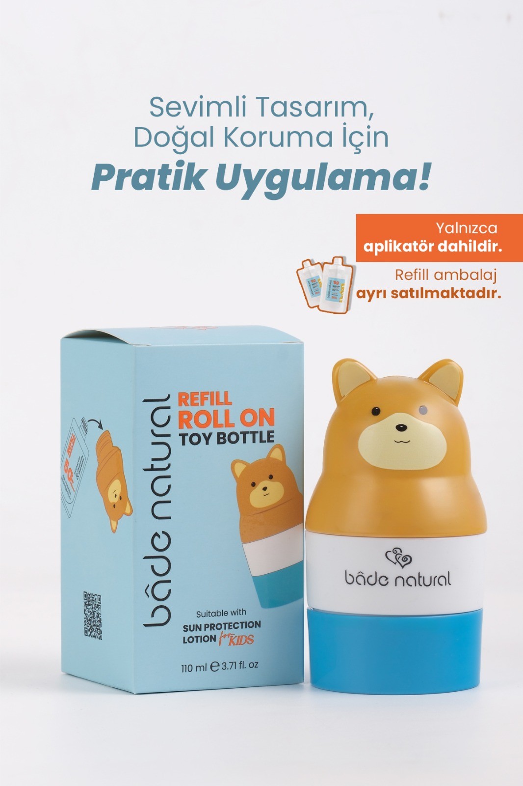 Güneş Koruyucu Losyon Aplikatörü Ayı Figürlü Doldurulabilir Roll On 110 ml