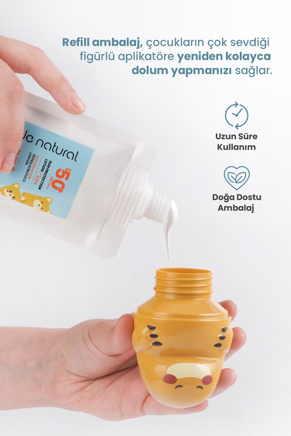 Çocuk Güneş Koruyucu Losyon 50+ SPF %100 Doğal Refill Paket + Dinozor Figürlü Aplikatör Set