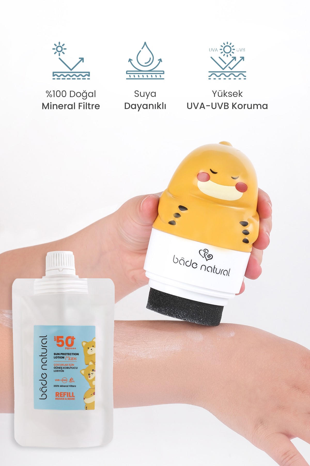 Çocuk Güneş Koruyucu Losyon 50+ SPF Yüksek Korumalı %100 Doğal Refill Paket 110 ml