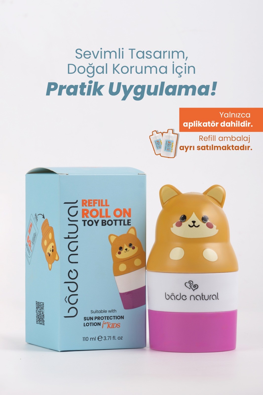 Güneş Koruyucu Losyon Aplikatörü Kedi Figürlü Doldurulabilir Roll On 110 ml