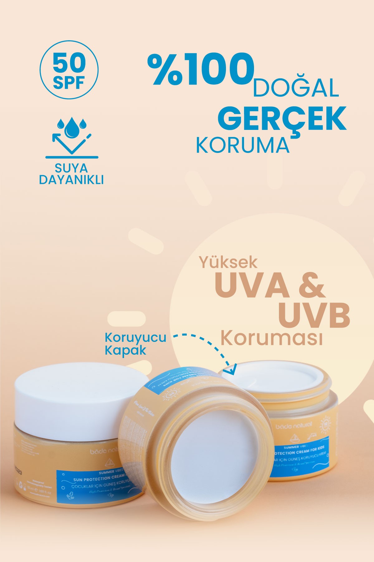 50 Spf Yüksek Korumalı %100 Mineral Filtreli ve Doğal Çocuklar İçin Güneş Koruyucu Krem