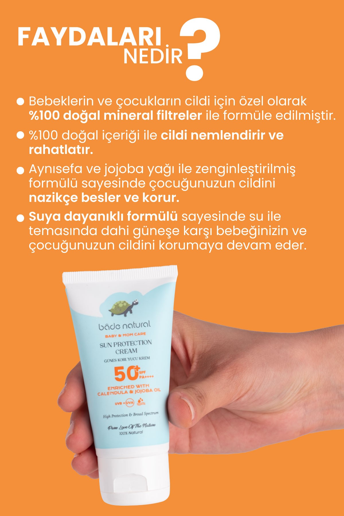 %100 Doğal 50+ SPF Yüksek Korumalı Çocuk Güneş Koruyucu Krem Tüp Mineral Filtreli 50 ml