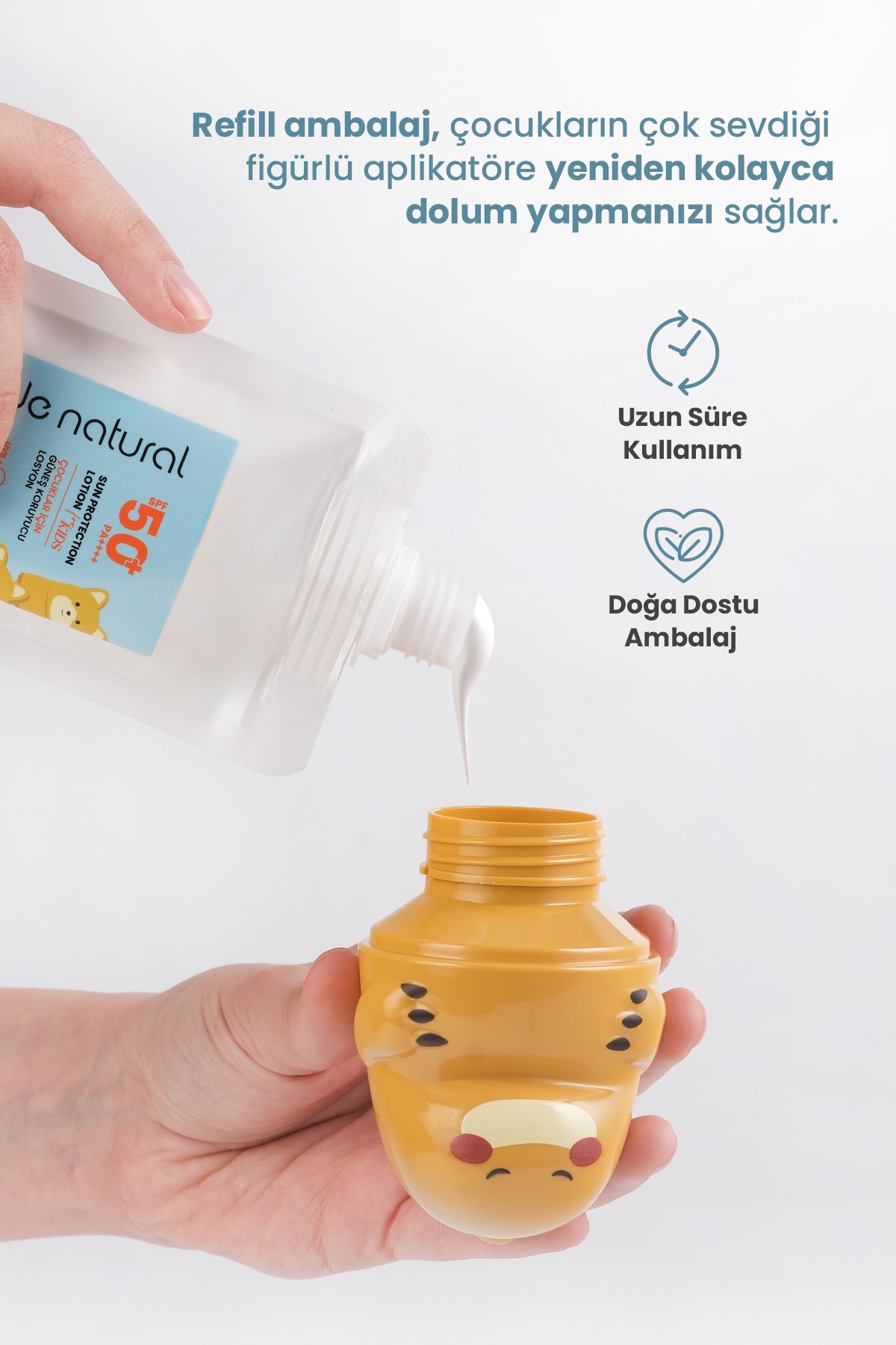 Çocuk Güneş Koruyucu Losyon 50+ SPF Yüksek Korumalı %100 Doğal Refill Paket 110 ml