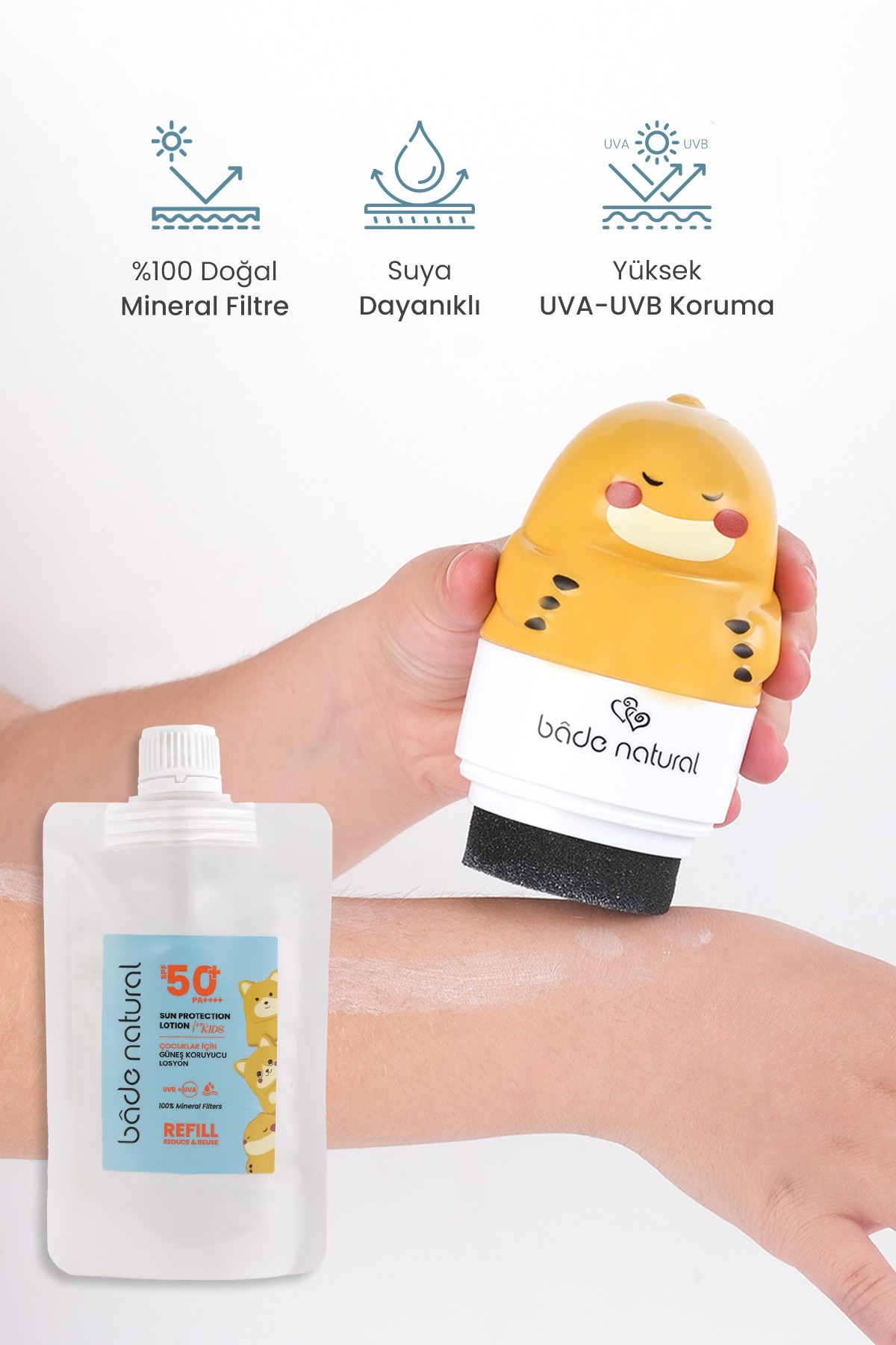 Çocuk Güneş Koruyucu Losyon 50+ SPF Yüksek Korumalı %100 Doğal Refill Paket 110 ml