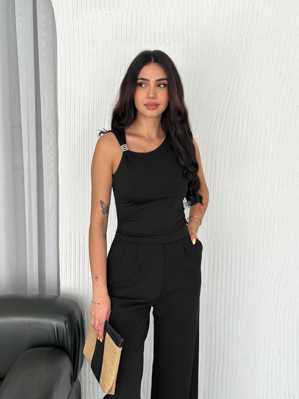 Osy Modal Kumaş Kolsuz Bluz - Siyah