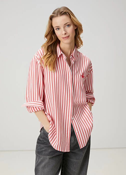 Beymen Club Mercan Çizgili Gömlek