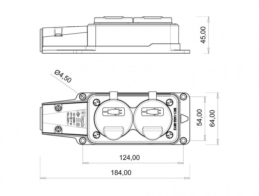 Single Phase Rubber Double Group Socket IP54