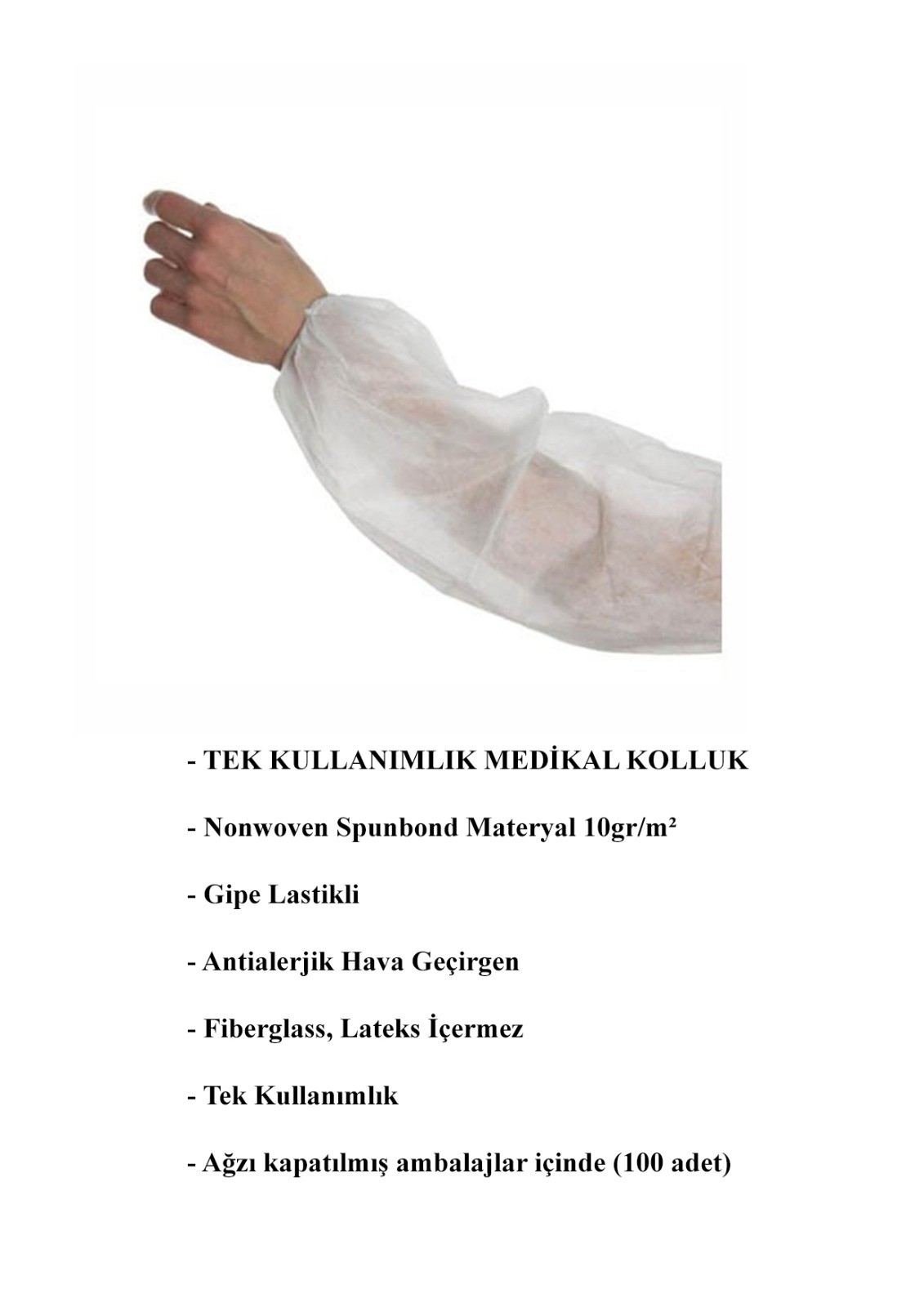 Ayliz Plast&ambalaj 100 Adet Tek Kullanımlık 1.kalite Kolluk Nonwoven Beyaz Leke Kir Önleyici