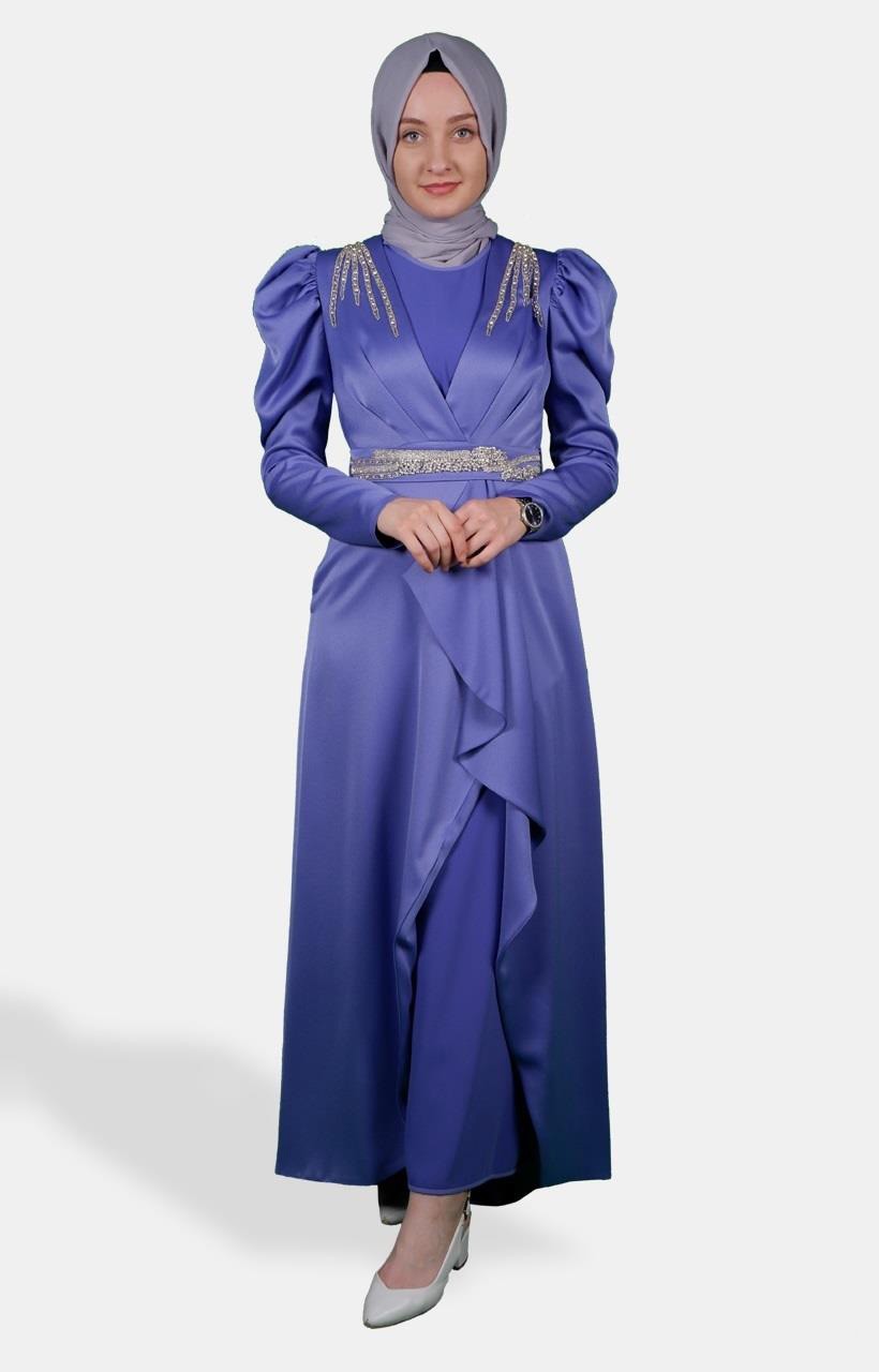 DEMET İpek Elbise 20YD-5406 - Koyu Lila