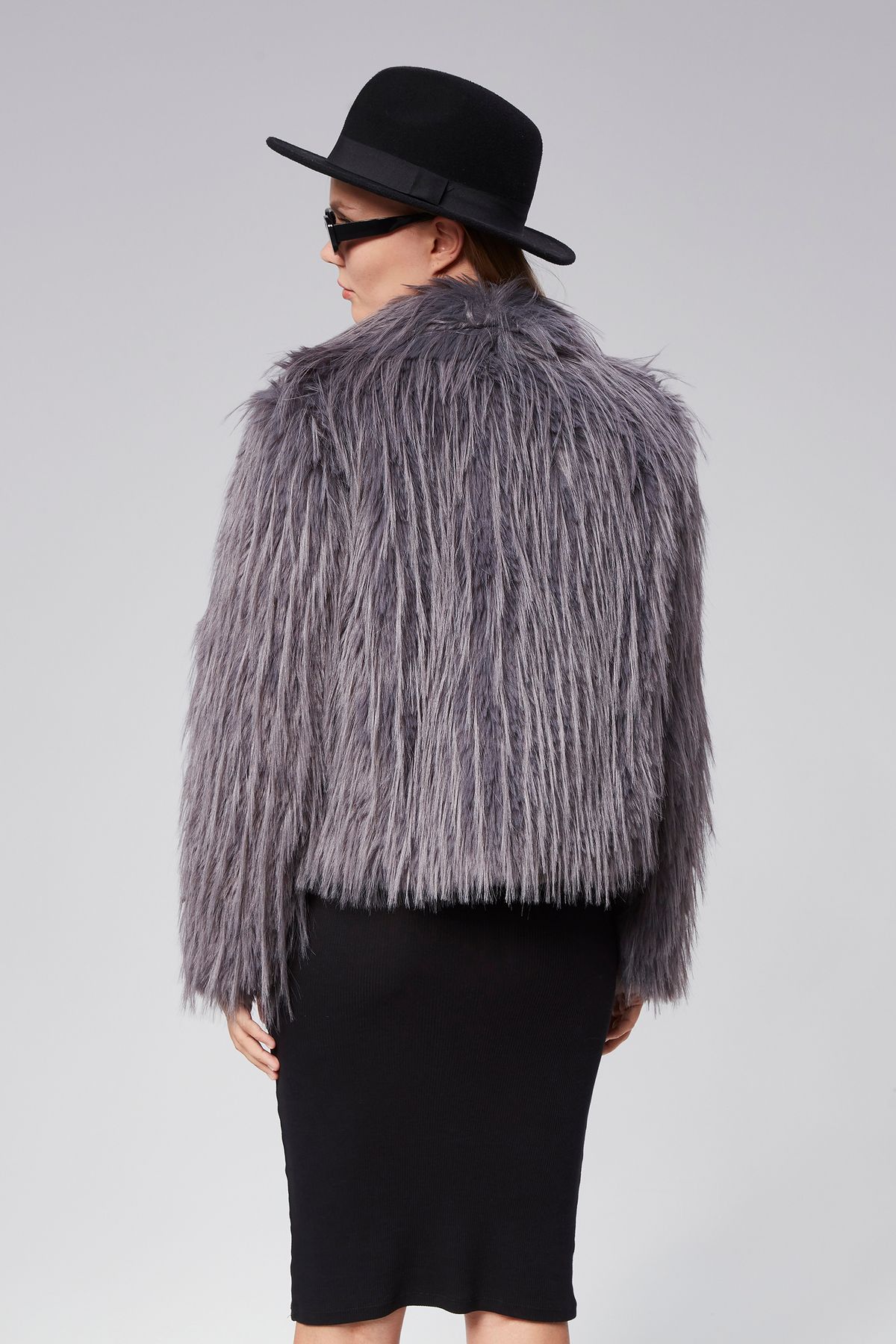 Kadın Gri Premium Kışlık Suni Kürk Ceket