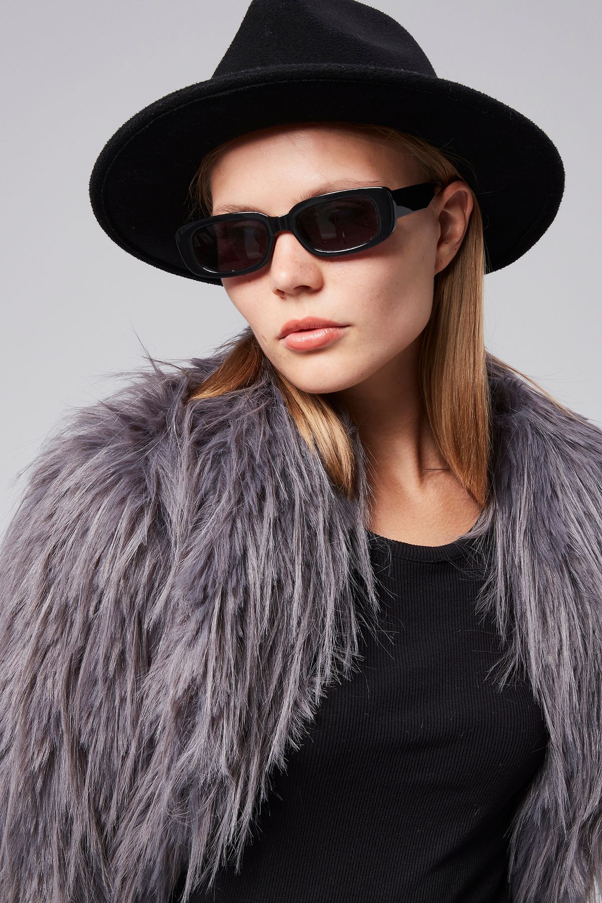 Kadın Gri Premium Kışlık Suni Kürk Ceket