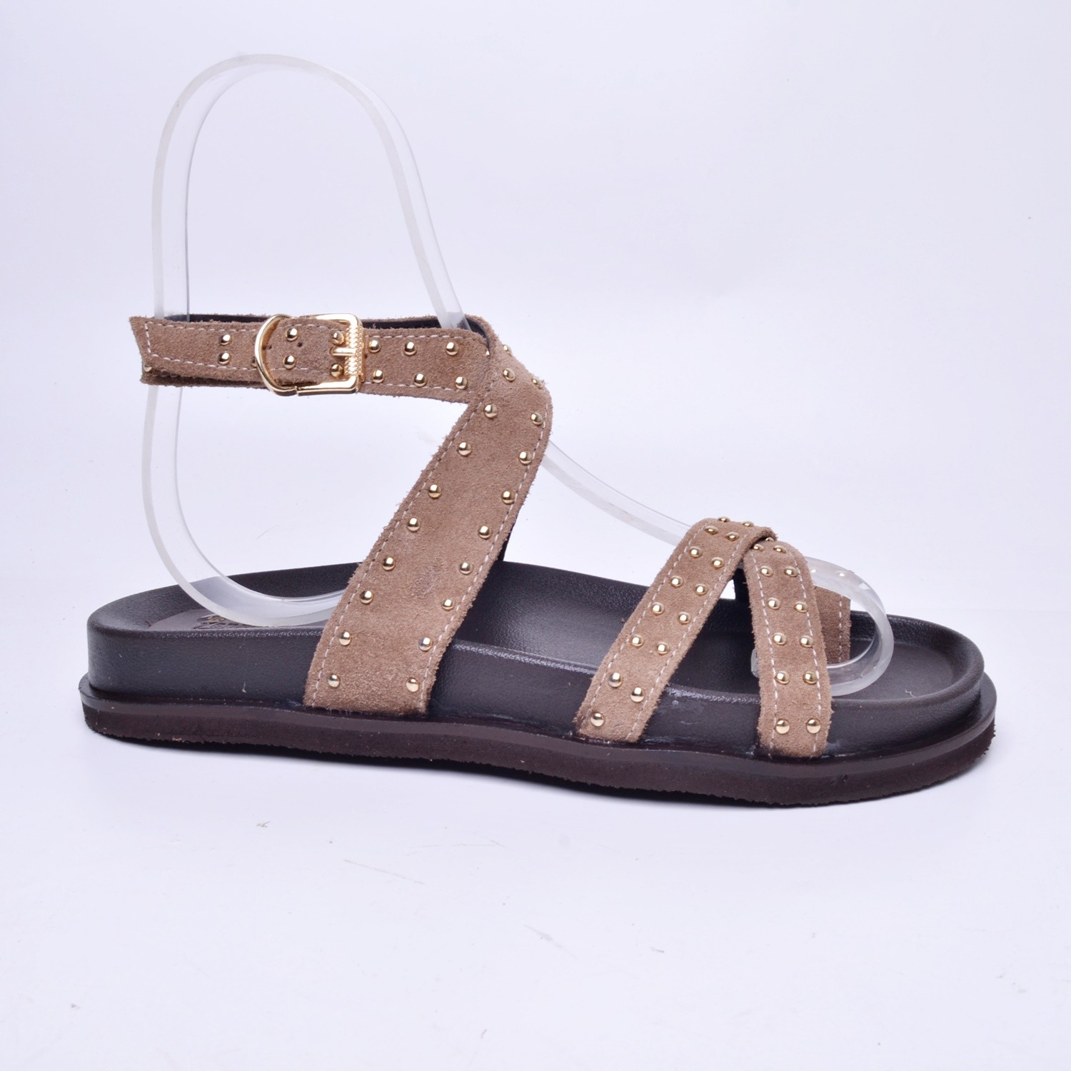 Femi 0513 Kadın Zımbalı Deri Sandalet - Vizon
