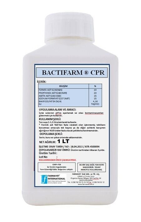 Bactifarm Cpr Likit Salmonella İnhibitörü ve Antibakteriyeldir.