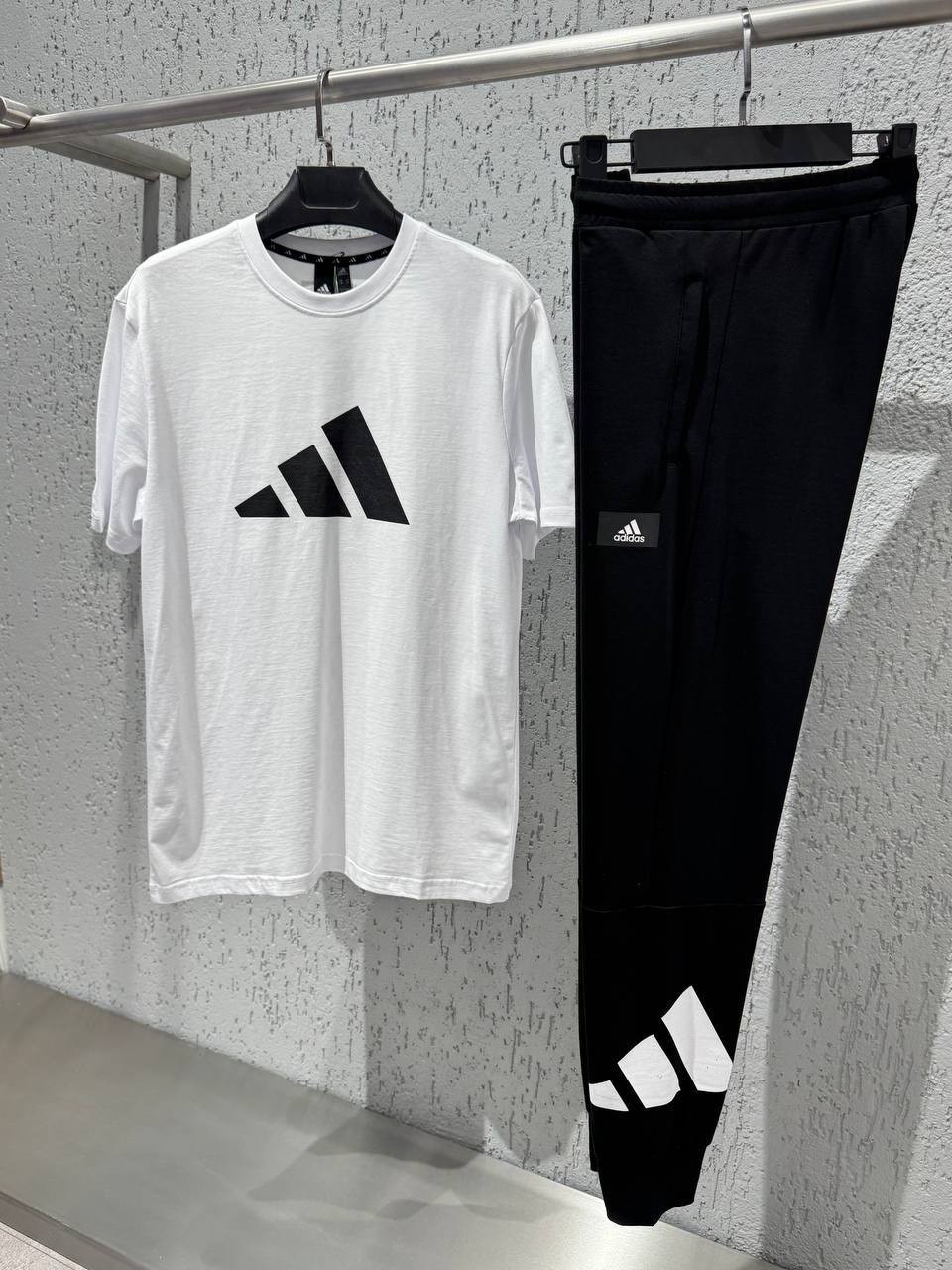 Essentials Logo Tee & Tapered Pants Set - White / Black / Black + White Mix