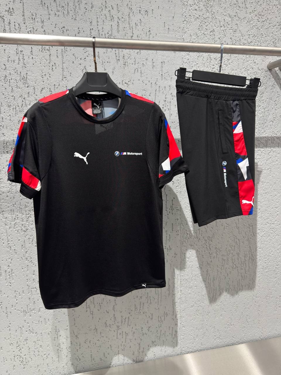 BMW M Motorsport Statement Tee & Shorts Set - Black / Black / Red-Blue-White