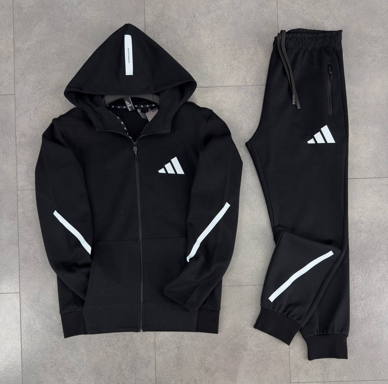 Future Icons 3-Stripes Hooded Track Suit - Black / White / White