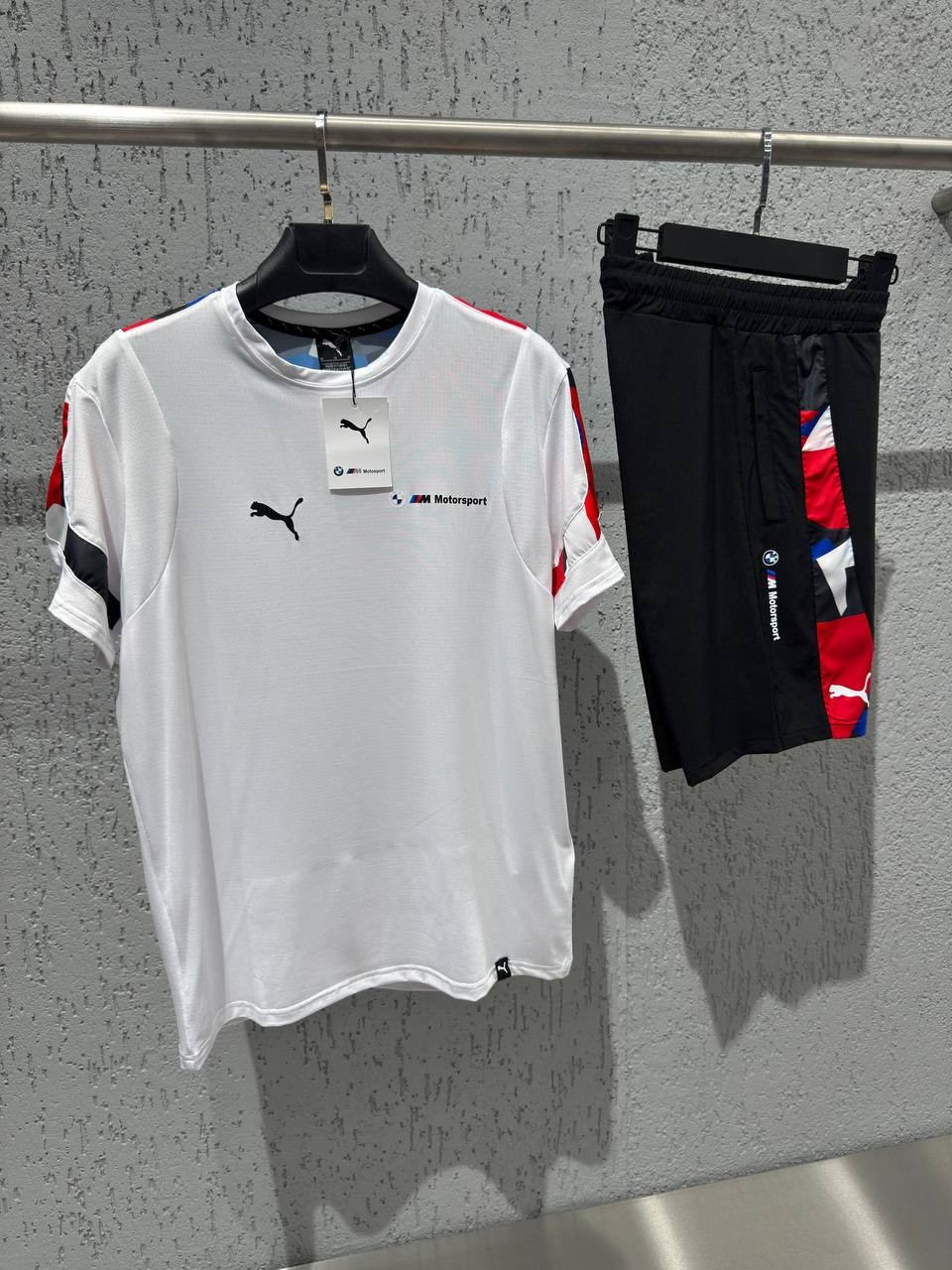 BMW M Motorsport Statement Tee & Shorts Set - White / Black / Red-Blue-White