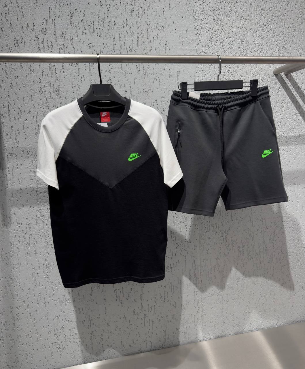 Tech Fleece Premium Yazlık Takım - Siyah / Neon / Gri