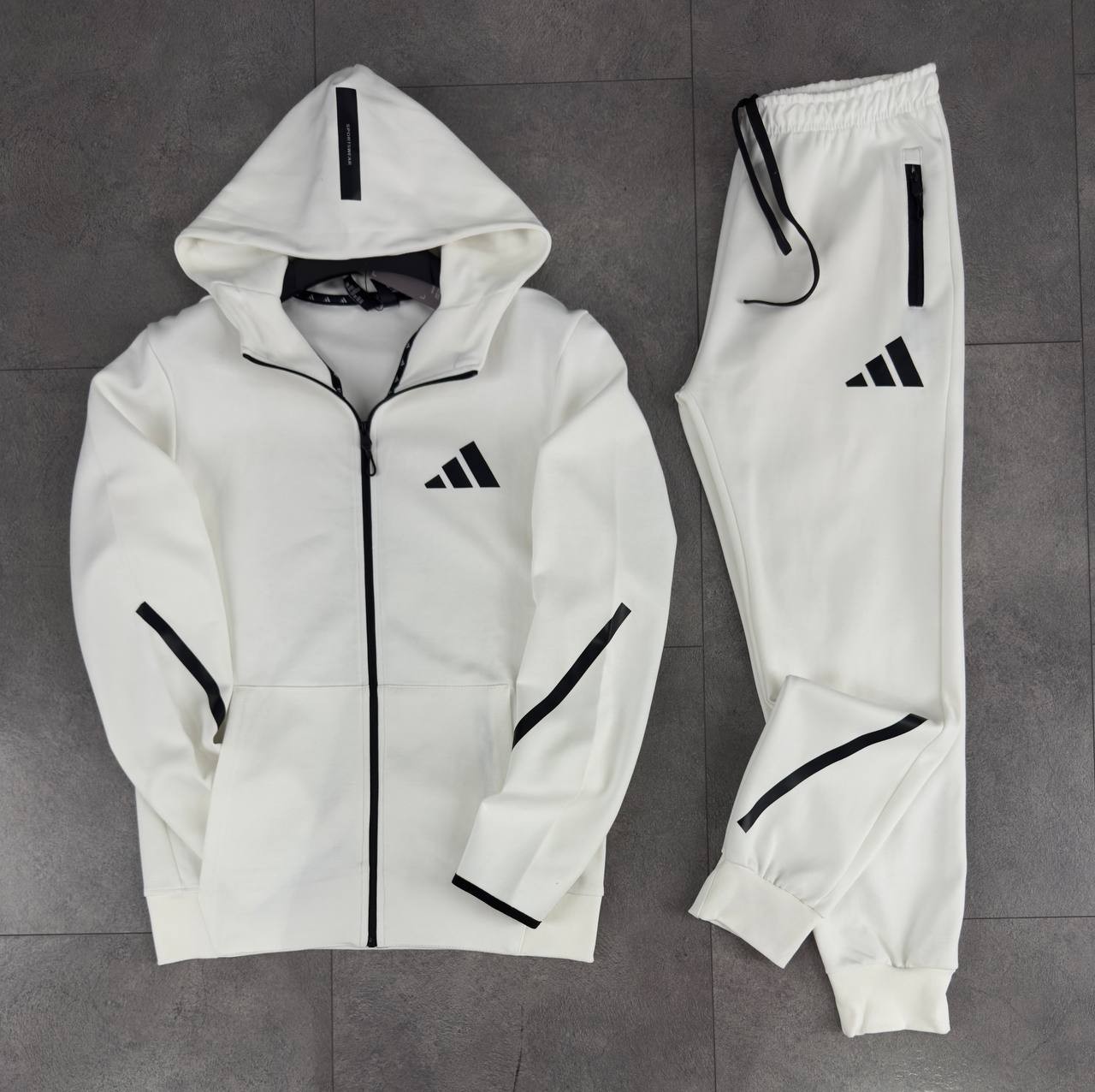 Future Icons 3-Stripes Hooded Track Suit - Off White / Black / Black