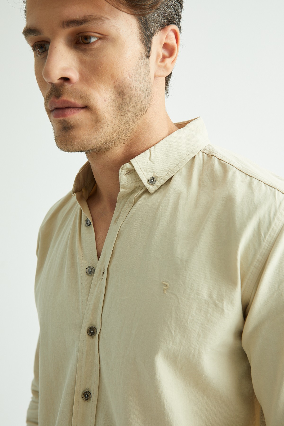 Erkek Poplin %100 Pamuk Yıkamalı Uzun Kol Regular Fit Gömlek
