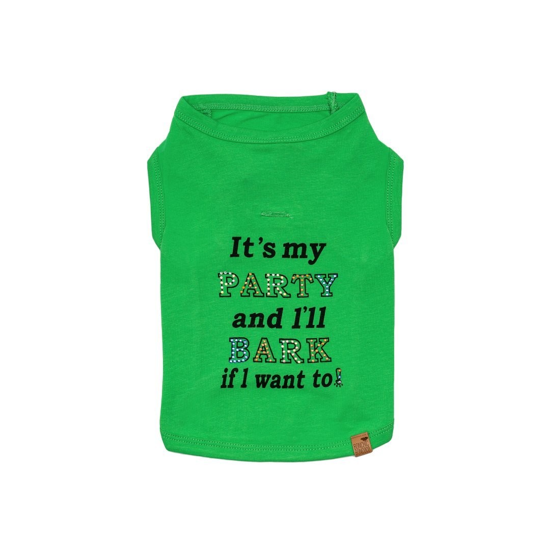 "Party" Baskılı Köpek T-Shirt Yeşil
