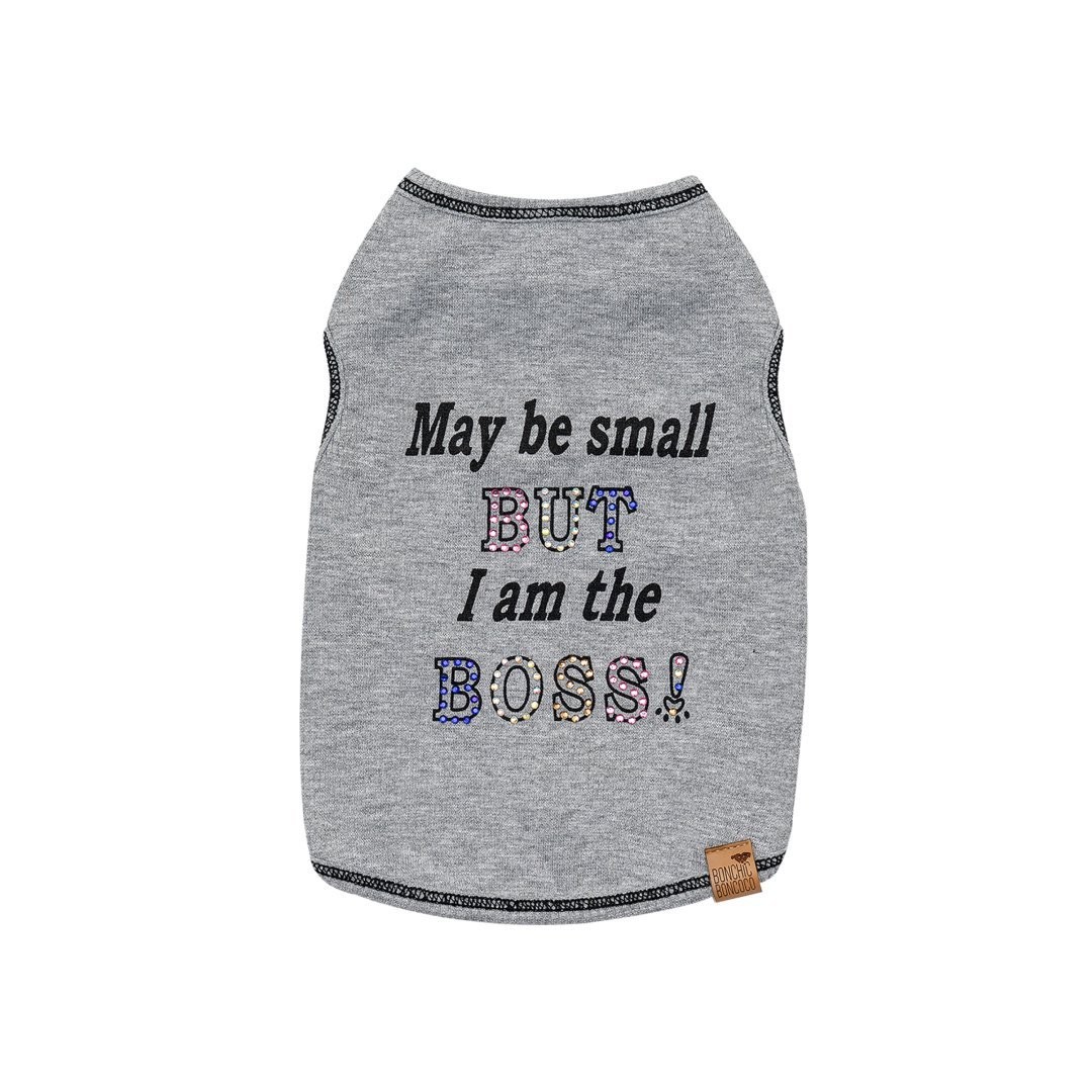 "Boss" Baskılı Köpek T-Shirt Gri