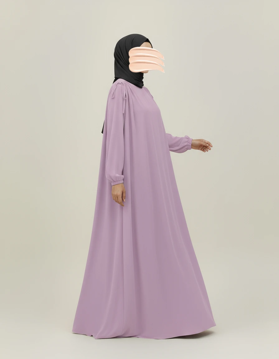 Lila Omuz İp Büzgülü Ferace