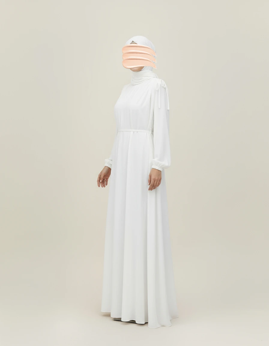 Beyaz Omuz İp Büzgülü Ferace