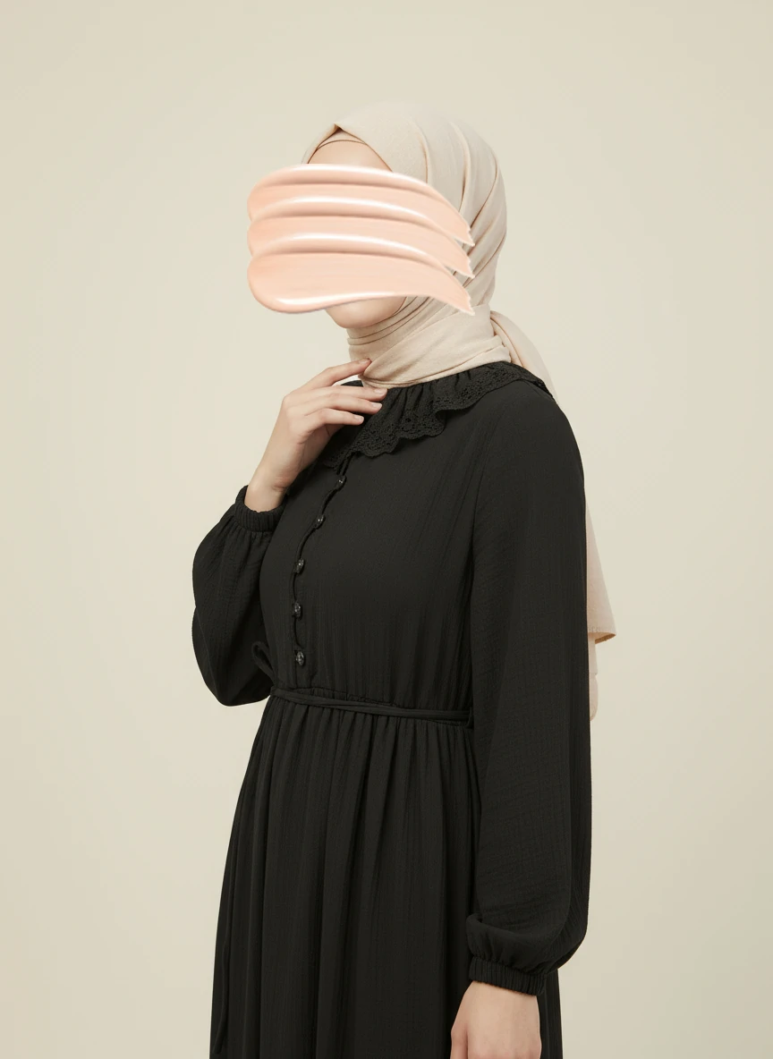 Siyah Dantel Bebe Yaka Yarım Düğmeli Müslin Ferace Elbise