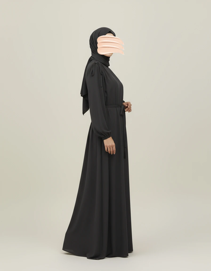 Antrasit Omuz İp Büzgülü Ferace