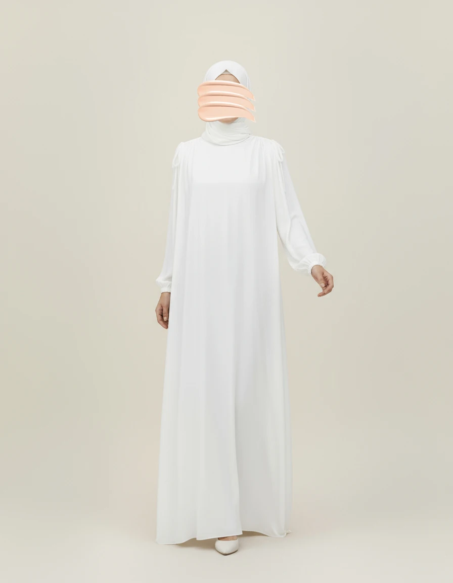 Beyaz Omuz İp Büzgülü Ferace