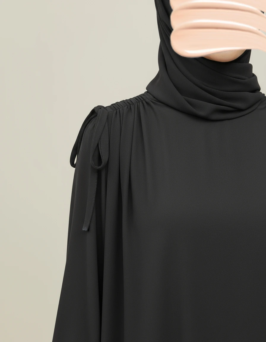 Antrasit Omuz İp Büzgülü Ferace