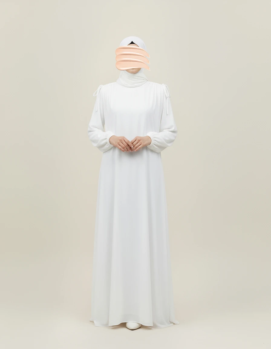 Beyaz Omuz İp Büzgülü Ferace