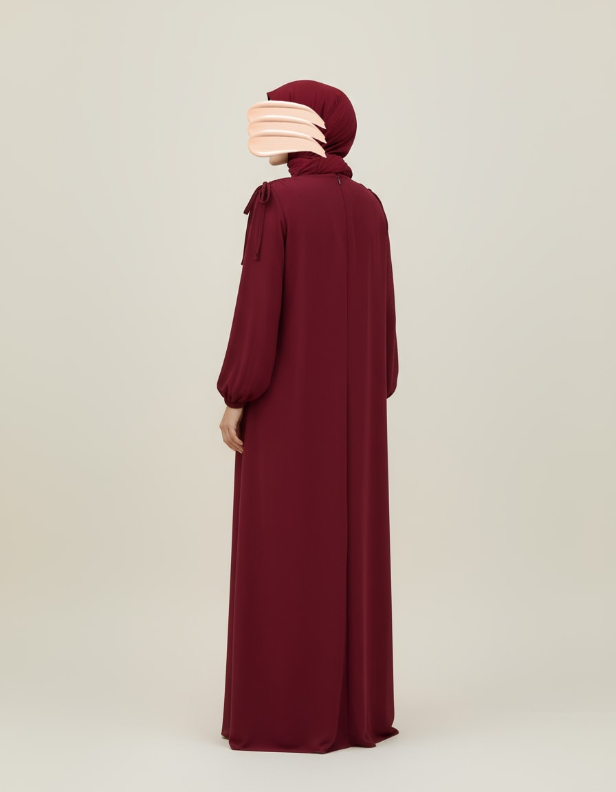 Bordo Omuz İp Büzgülü Ferace