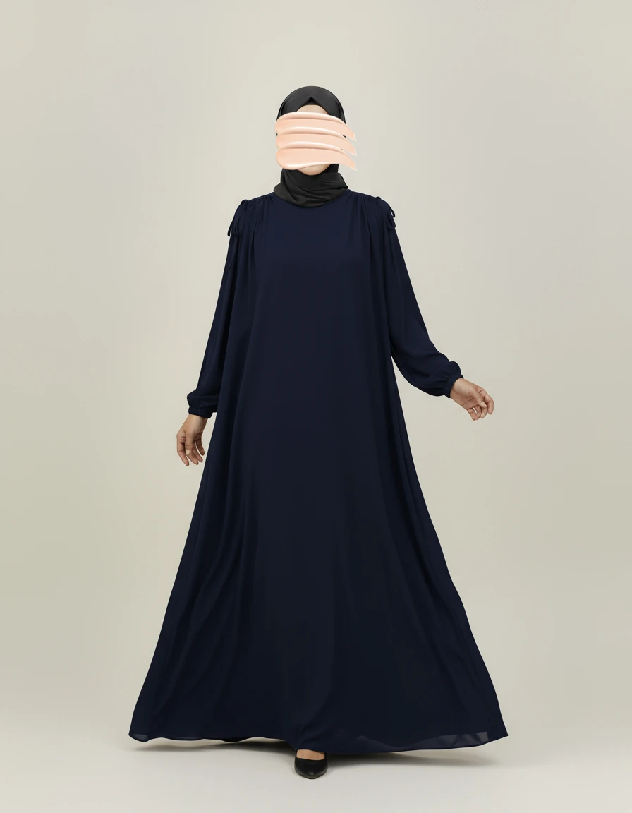 Lacivert Omuz İp Büzgülü Ferace