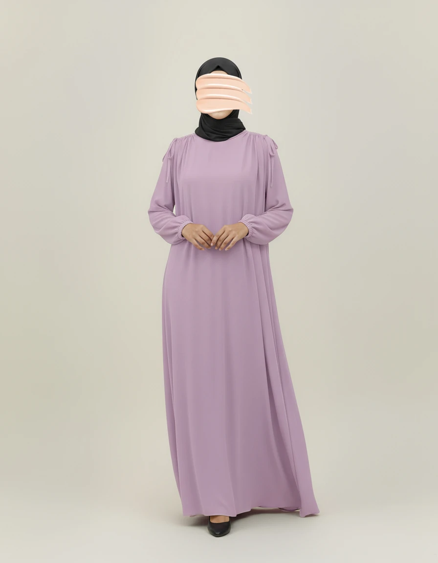 Lila Omuz İp Büzgülü Ferace