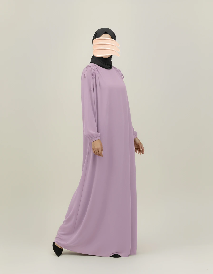 Lila Omuz İp Büzgülü Ferace